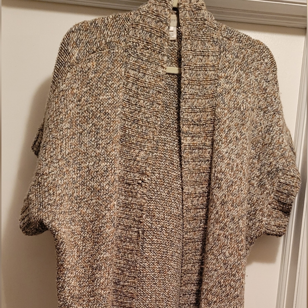 Susan Bristol  Brown and Cream Short Sleeve  Cardigan Sweater Size XL